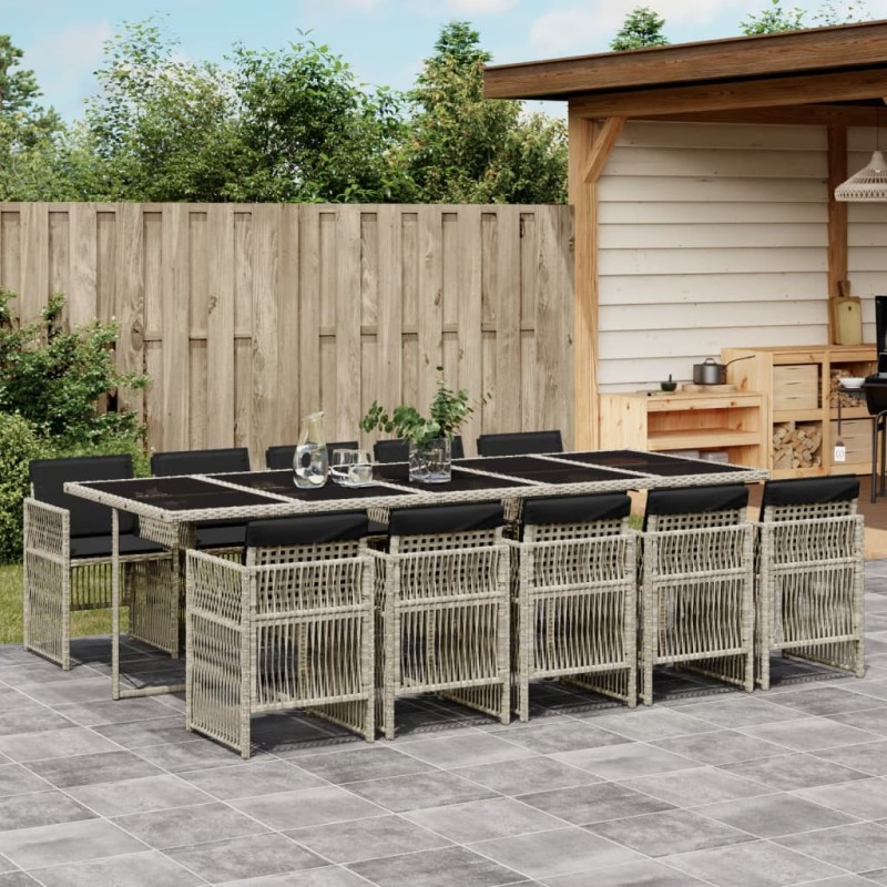 vidaXL Set Pranzo Giardino 11pz con Cuscini Grigio Chiaro Polyrattan