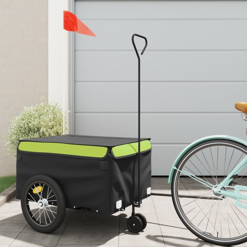 vidaXL Rimorchio da Bici Nero e Verde 45 kg in Ferro