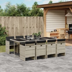 vidaXL Set Pranzo da Giardino 9pz con Cuscini Grigio Chiaro Polyrattan