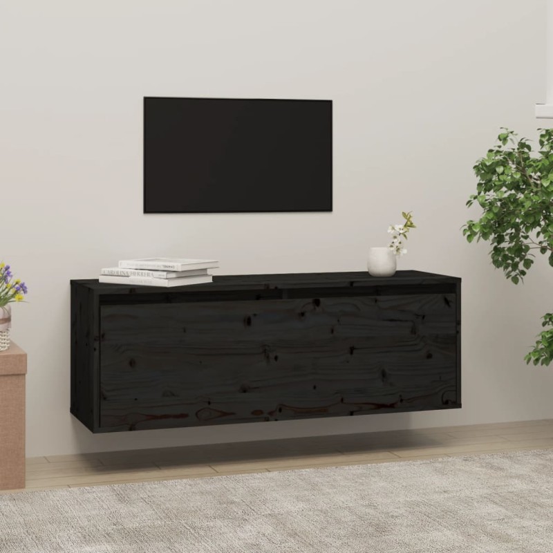 vidaXL Pensile Nero 100x30x35 cm in Legno Massello di Pino