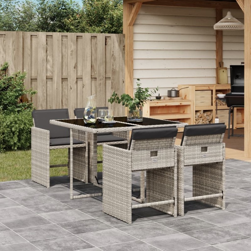 vidaXL Set Pranzo da Giardino 5pz con Cuscini Grigio Chiaro Polyrattan