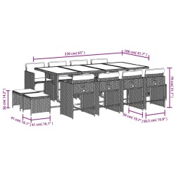 vidaXL Set da Pranzo da Giardino 13pz con Cuscini Grigio in Polyrattan