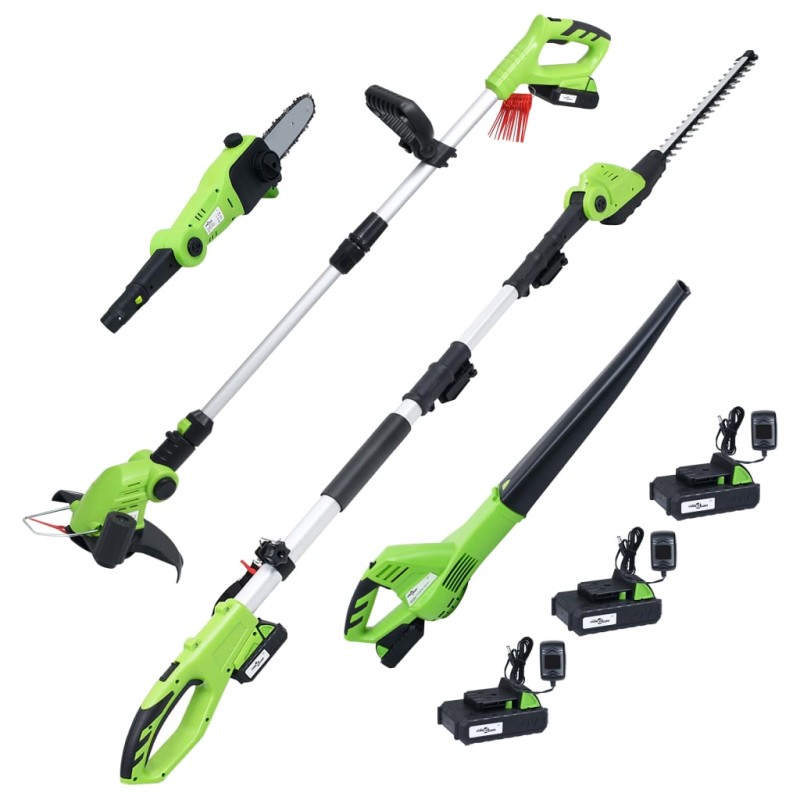 vidaXL Set 4 Utensili da Giardino a Batteria con Batterie e Caricatori