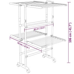 Stendibiancheria a 2 Livelli con Ruote Argento 60x70x106 cm