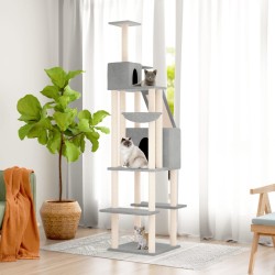 vidaXL Albero per Gatti con Tiragraffi in Sisal Grigio Chiaro 201 cm