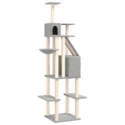 vidaXL Albero per Gatti con Tiragraffi in Sisal Grigio Chiaro 201 cm