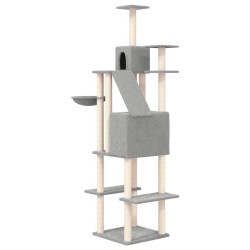 vidaXL Albero per Gatti con Tiragraffi in Sisal Grigio Chiaro 201 cm