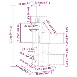 vidaXL Albero per Gatti con Tiragraffi in Sisal Grigio Chiaro 201 cm