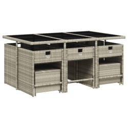 vidaXL Set Pranzo Giardino 11pz con Cuscini Grigio Chiaro Polyrattan