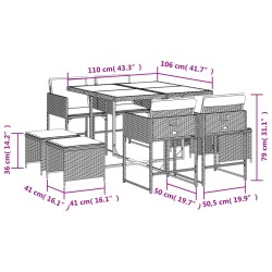 vidaXL Set Pranzo da Giardino 9pz con Cuscini Grigio Chiaro Polyrattan