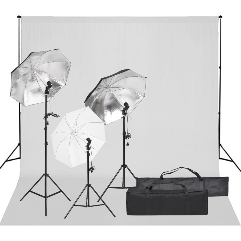 vidaXL Kit per Studio Fotografico con Set di Luci e Fondale