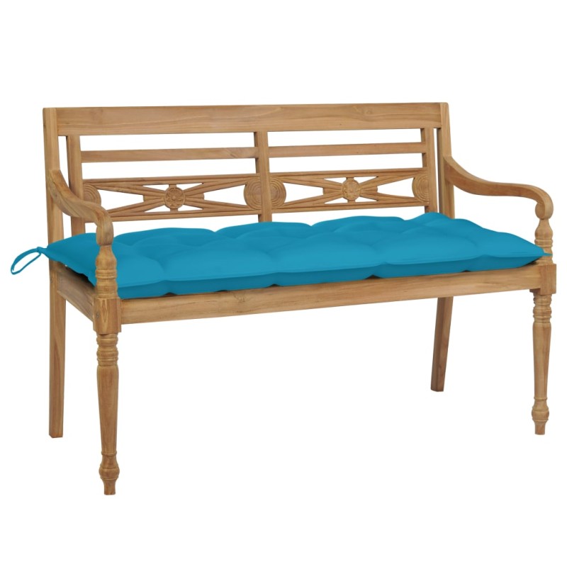 vidaXL Panca Batavia con Cuscino Azzurro 120 cm in Massello di Teak