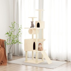 Albero per Gatti con Tiragraffi in Sisal Crema 168 cm