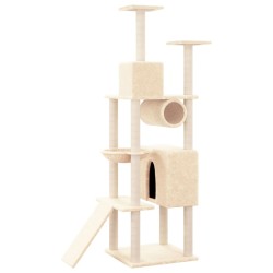 Albero per Gatti con Tiragraffi in Sisal Crema 168 cm