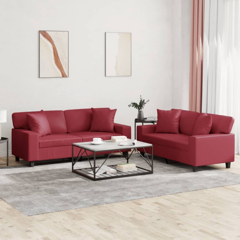 vidaXL Set di Divani 2 pz con Cuscini Rosso Vino in Similpelle