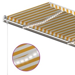 vidaXL Tenda da Sole Retrattile Manuale con LED 4x3 m Gialla e Bianca