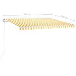 vidaXL Tenda da Sole Retrattile Manuale con LED 4x3 m Gialla e Bianca