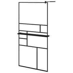 vidaXL Parete Doccia con Mensola Nera 100x195 cm Vetro ESG e Alluminio