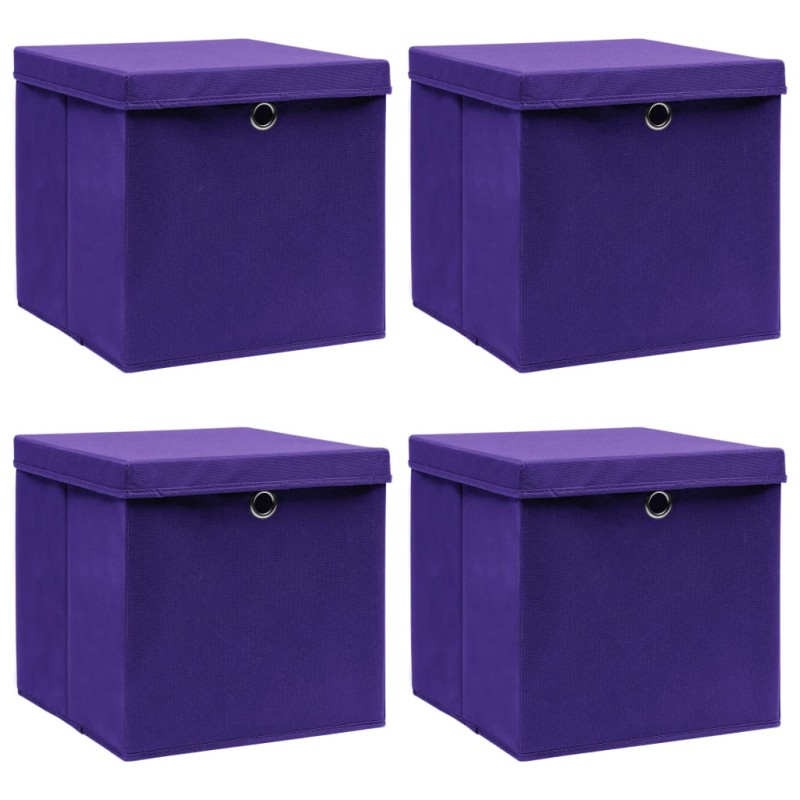  vidaXL Scatole Portaoggetti con Coperchi 4pz Viola 32x32x32cm Tessuto