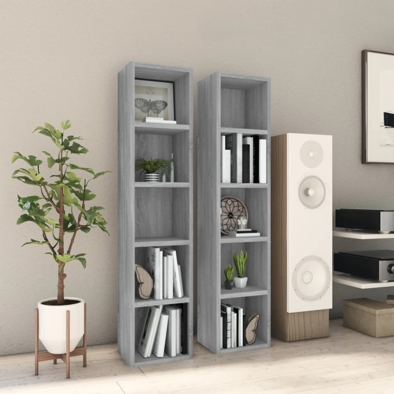 vidaXL Mobili Porta CD 2pz Grigio Sonoma 21x16x93,5 Legno ingegnerizzato