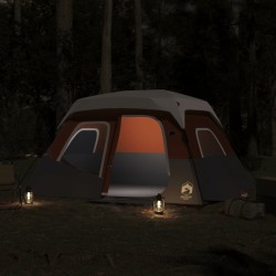 vidaXL Tenda da Campeggio con LED 6 Persone Grigio Chiaro e Arancione