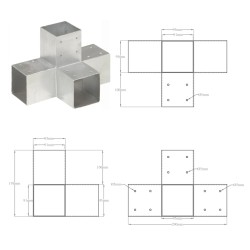 vidaXL Connettore per Pali a Forma di X in Metallo Zincato 91x91 mm