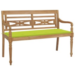 vidaXL Panca Batavia e Cuscino Verde Brillante 120 cm Massello di Teak