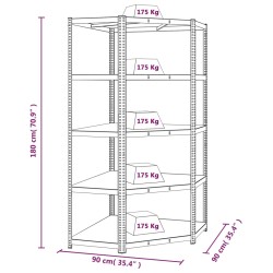 vidaXL Scaffale Angolare Resistente 5 Ripiani Grigio Acciaio e Legno