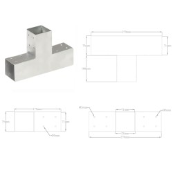 vidaXL Connettore per Pali a Forma di T in Metallo Zincato 71x71 mm