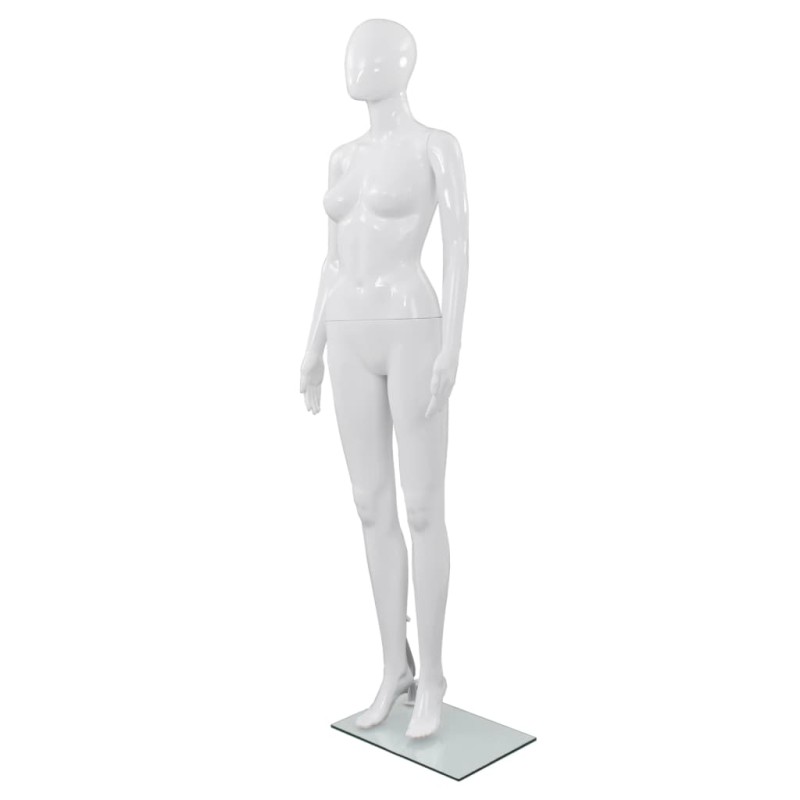 vidaXL Manichino Donna Figura Intera Base in Vetro 175cm Bianco Lucido