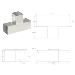 vidaXL Connettori per Pali a Forma di T 4 pz Metallo Zincato 91x91 mm