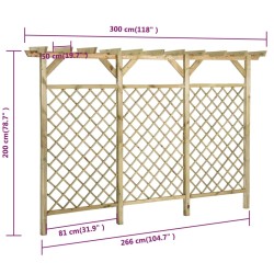 vidaXL Recinzione a Traliccio con Pergolato 300x50x200cm Legno di Pino