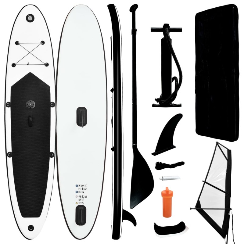 vidaXL Set Tavola Gonfiabile da SUP con Vela Nero e Bianco