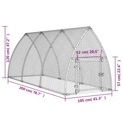 vidaXL Gabbia per Polli Argento 300x105x120 cm in Acciaio Zincato