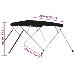 vidaXL Bimini di Prua con Tendalino 4 Archi Nero 243x250x131 cm