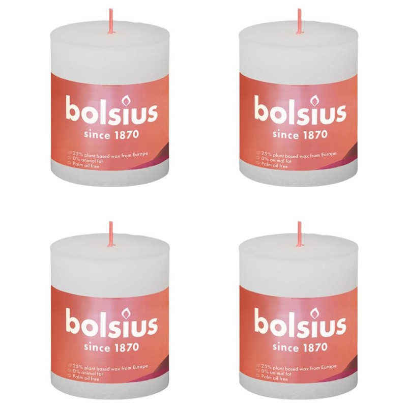 Bolsius Candele Rustiche a Colonna Shine 4 pz 80x68 mm Bianco Nuvola