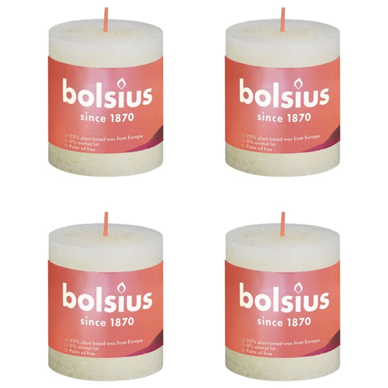 Bolsius Candele Rustiche a Colonna Shine 4 pz 80x68 mm Perla Delicato