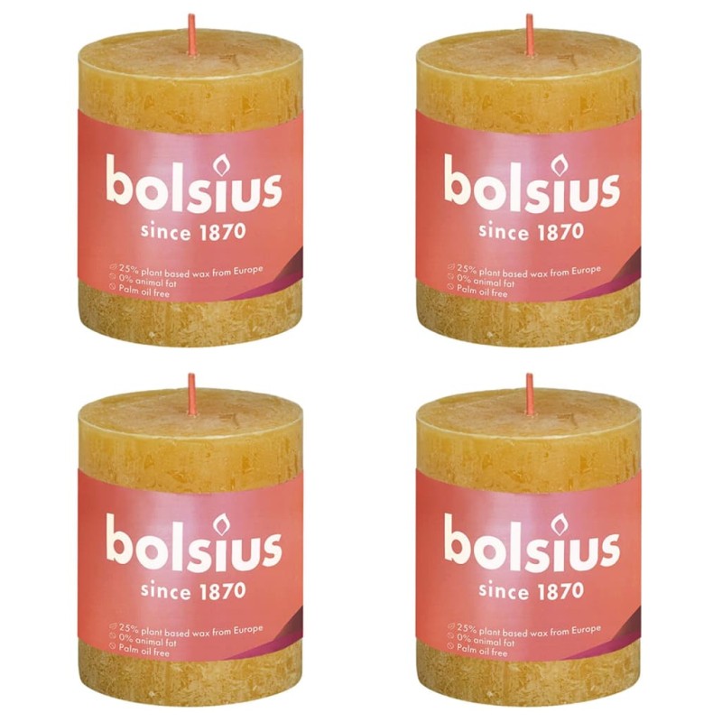 Bolsius Candele Rustiche Colonna Shine 4 pz 80x68 mm Giallo Favo