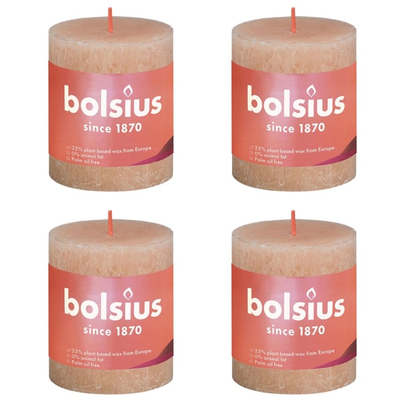 Bolsius Candele Rustiche a Colonna Shine 4 pz 80x68 mm Rosa Nebbia