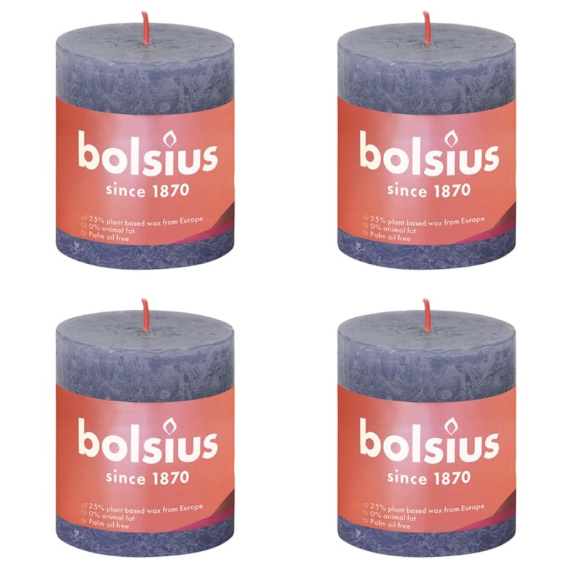 Bolsius Candele Rustiche a Colonna Shine 4 pz 80x68 mm Blu Crepuscolo