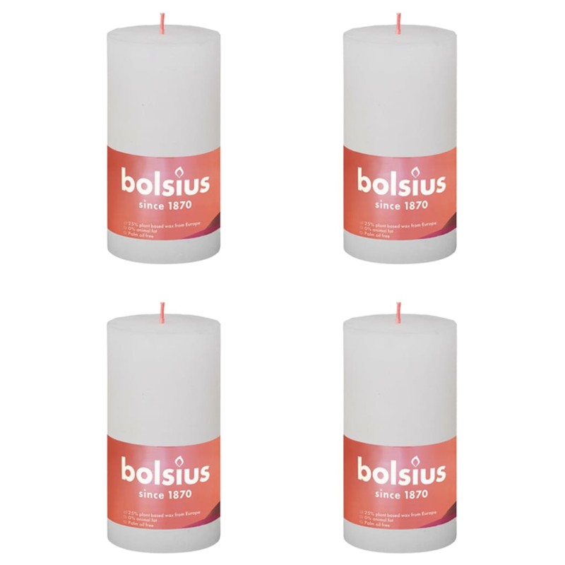 Bolsius Candele Rustiche a Colonna Shine 4 pz 130x68 mm Bianco Nuvola