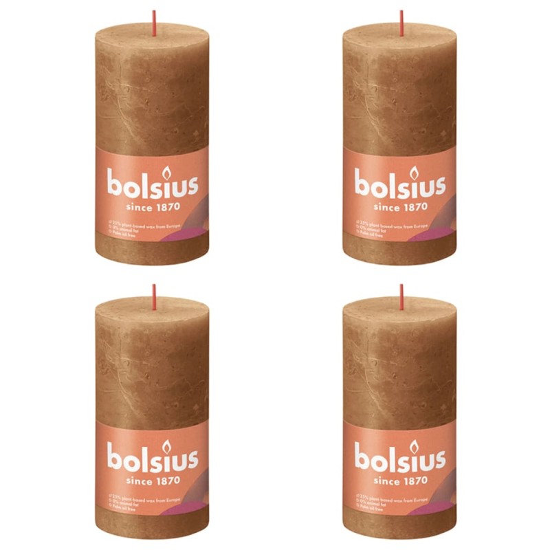 Bolsius Candele Rustiche a Colonna Shine 4pz 130x68mm Marrone Speziato