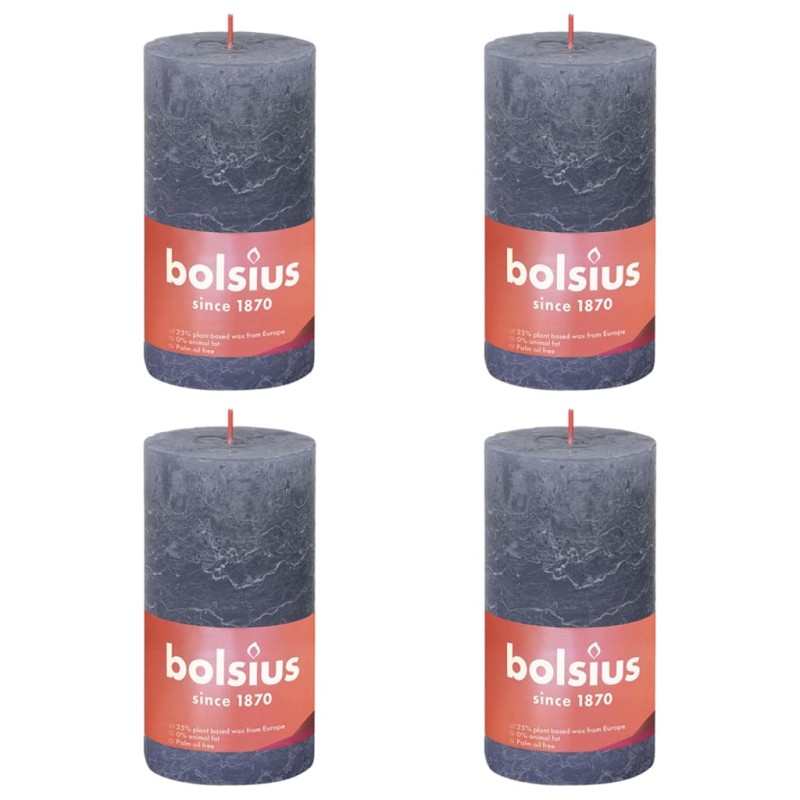 Bolsius Candele Rustiche a Colonna Shine 4 pz 130x68 mm Blu Crepuscolo