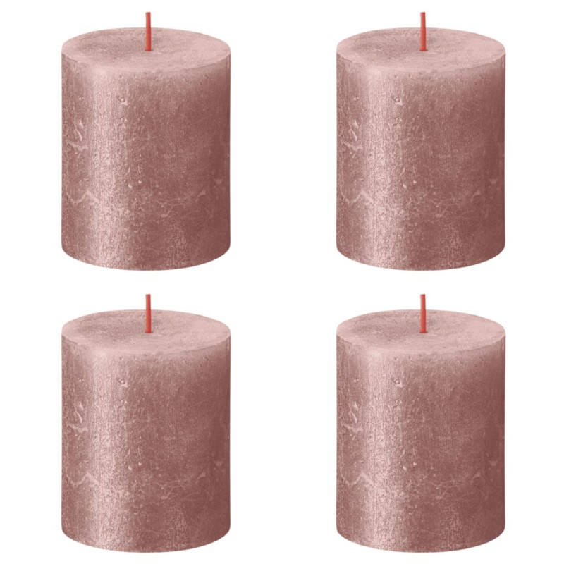 Bolsius Candele Pilastro Rustiche Shimmer 4 pz 80x68 mm Rosa