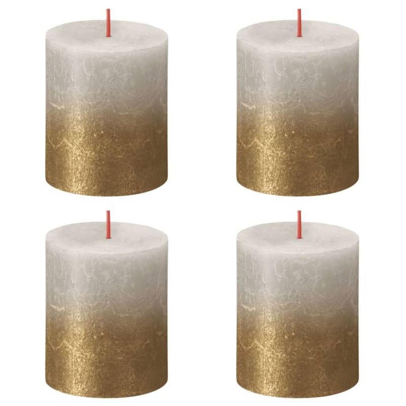 Bolsius Candele Pilastro Rustiche Sunset 4 pz 80x68 mm Grigio e Oro