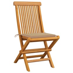 Sedie da Giardino con Cuscini Beige 4 pz Massello di Teak