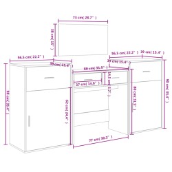 vidaXL Set da Toeletta 4 pz Grigio Cemento in Legno Multistrato