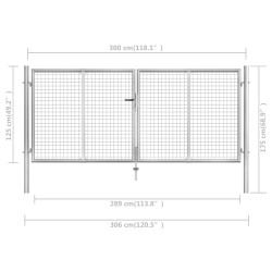 Cancello per Giardino in Acciaio Zincato 306x175cm Argento