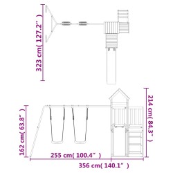 vidaXL Set da Gioco da Esterno in Legno Massello di Douglas con Altalena e Scivolo a onde