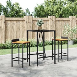 vidaXL Tavolo da Bar con Piano in Vetro Nero 70x70x110 cm Polyrattan